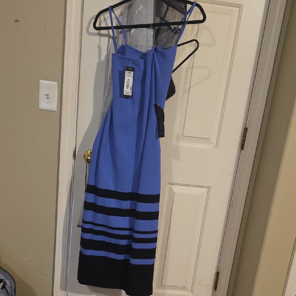 bebe Striking Blue and Black Midi Dress